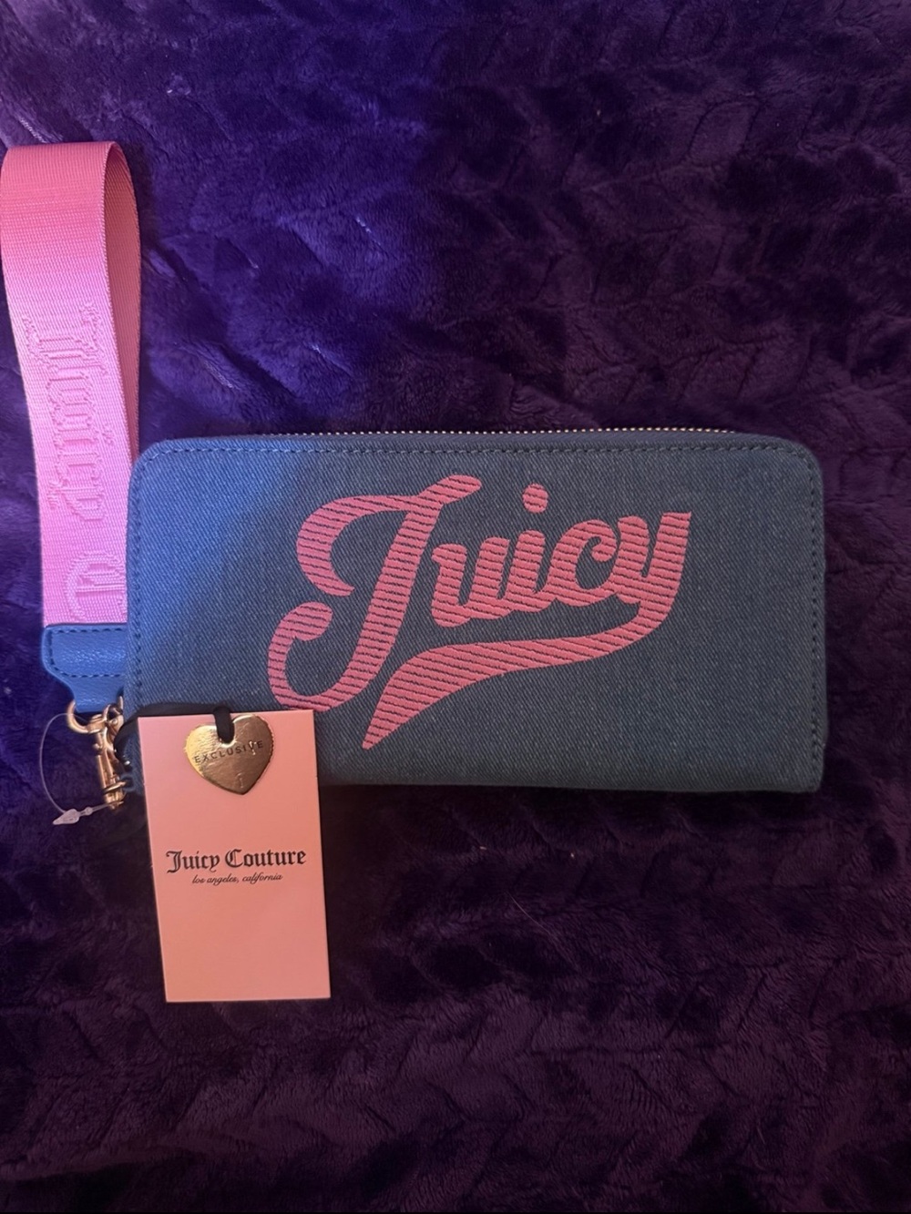 Juicy Couture Blue Denim Wallet with Pink Script Logo